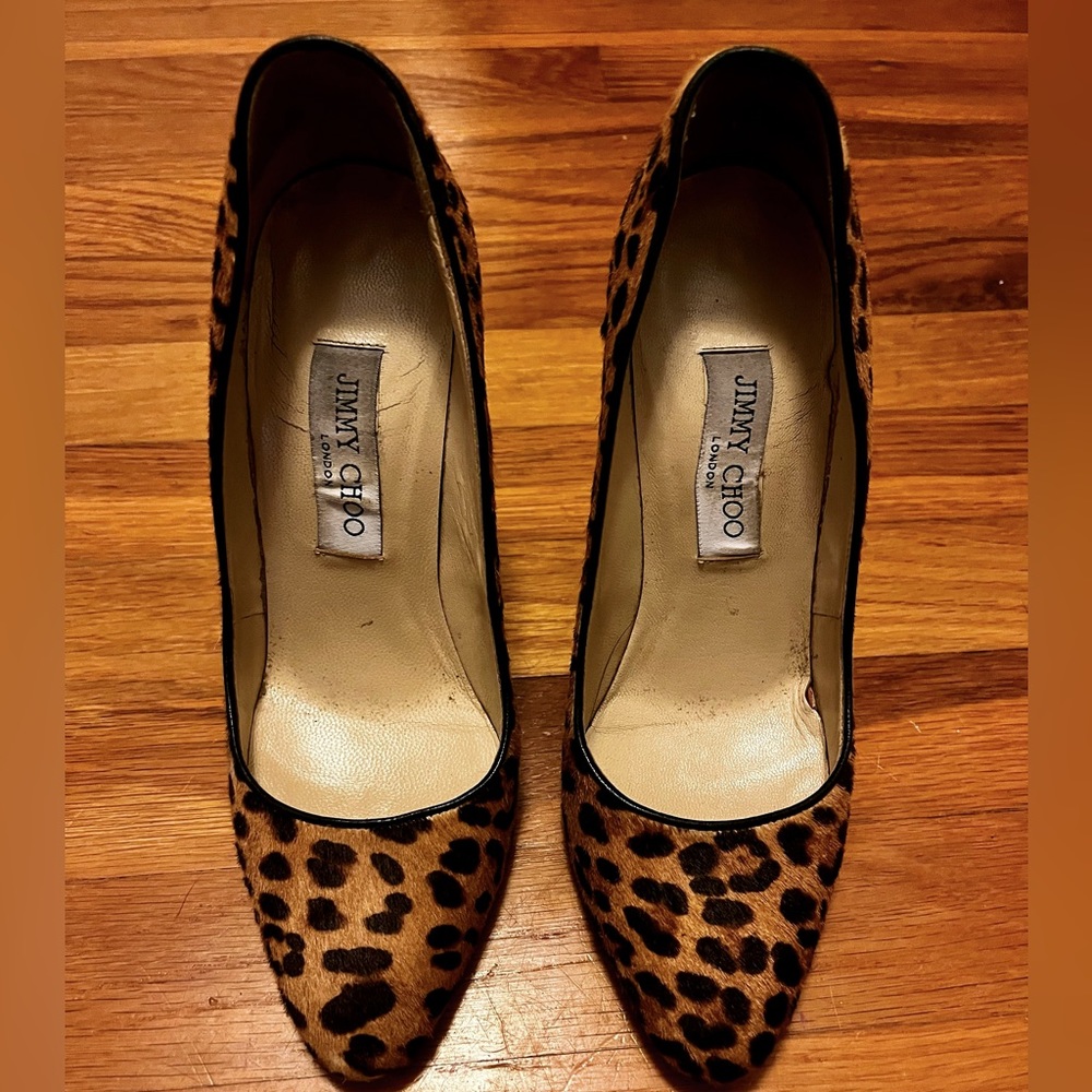 Size 38 calf hair leopard print Jimmy Choos